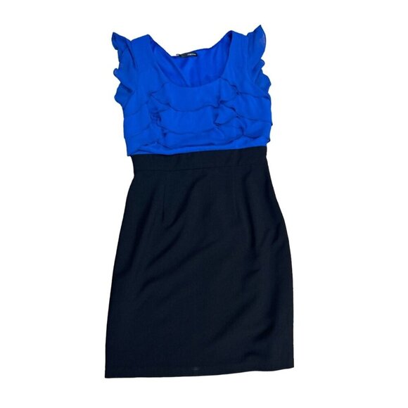 (5 for $25) Maurices Cobalt/Black Colorblock Ruffled Sheath Dress - 7/8 - Picture 4 of 5